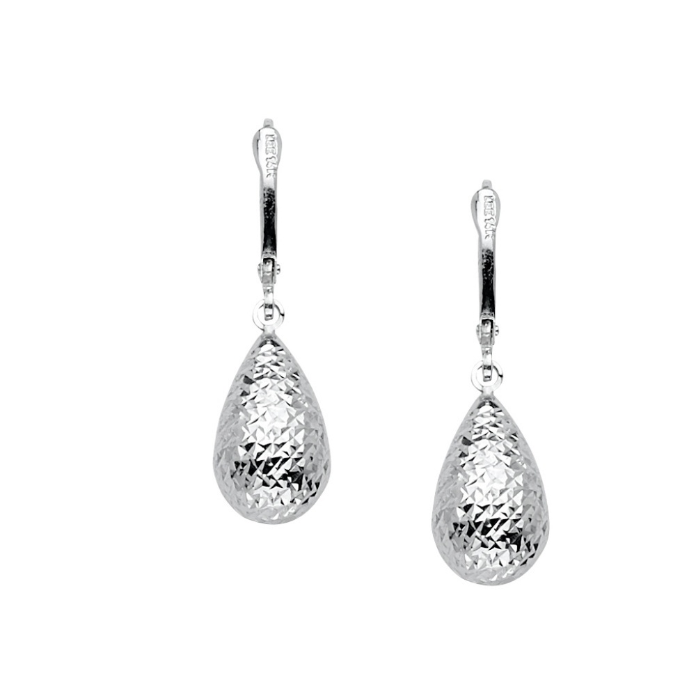 14K White Gold Hollow Teardrop Earrings for Women
